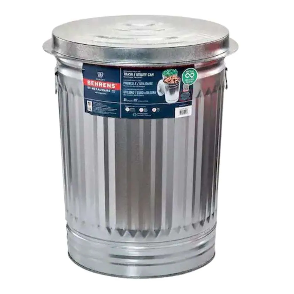 Behrens Galvanized Steel Round Metal Trash Can with Lid (31 gal)