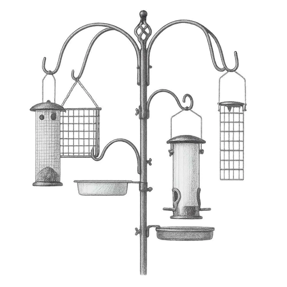 Best Choice Products Bird Feeding Station 6-Hook Steel Multi-Feeder Stand w/ 4 Feeders
