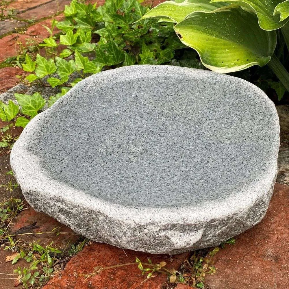 Dances With Stone Original Handcrafted Granite Bird Bath (10" x 11")