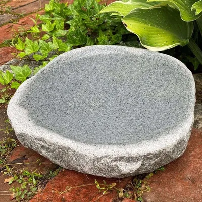 Dances With Stone Original Handcrafted Granite Bird Bath (10" x 11")