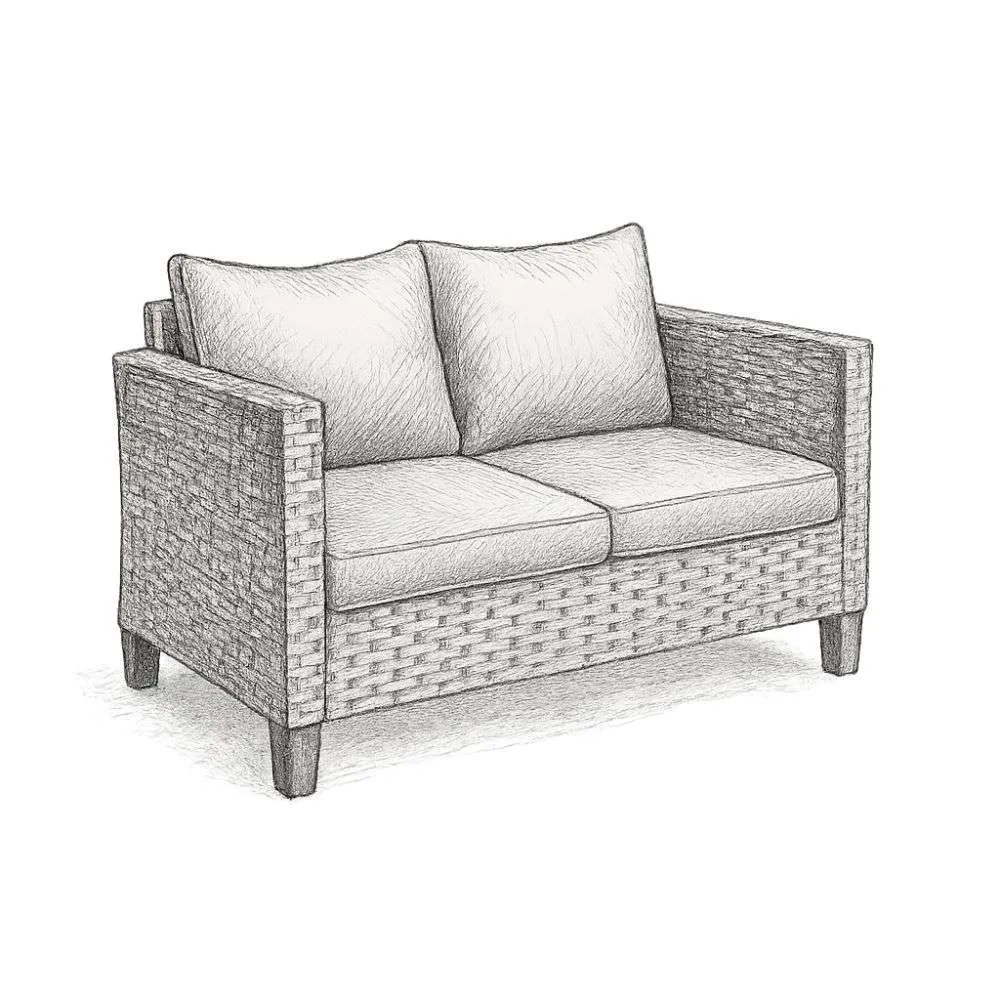 Ebern Designs Lovall Wicker Outdoor Loveseat with Sunbrella® Cushions