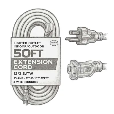 Iron Forge Tools Outdoor Extension Cord 12/3 SJTW 3 Prong Extension Cable (50 Foot)