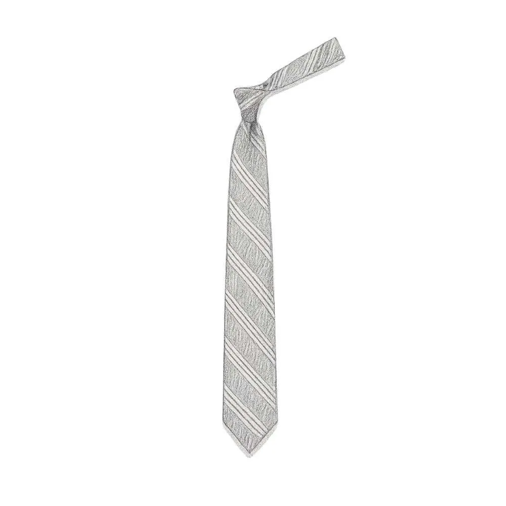 J. PRESS Triple Stripe Navy & White Unlined Silk Repp Tie