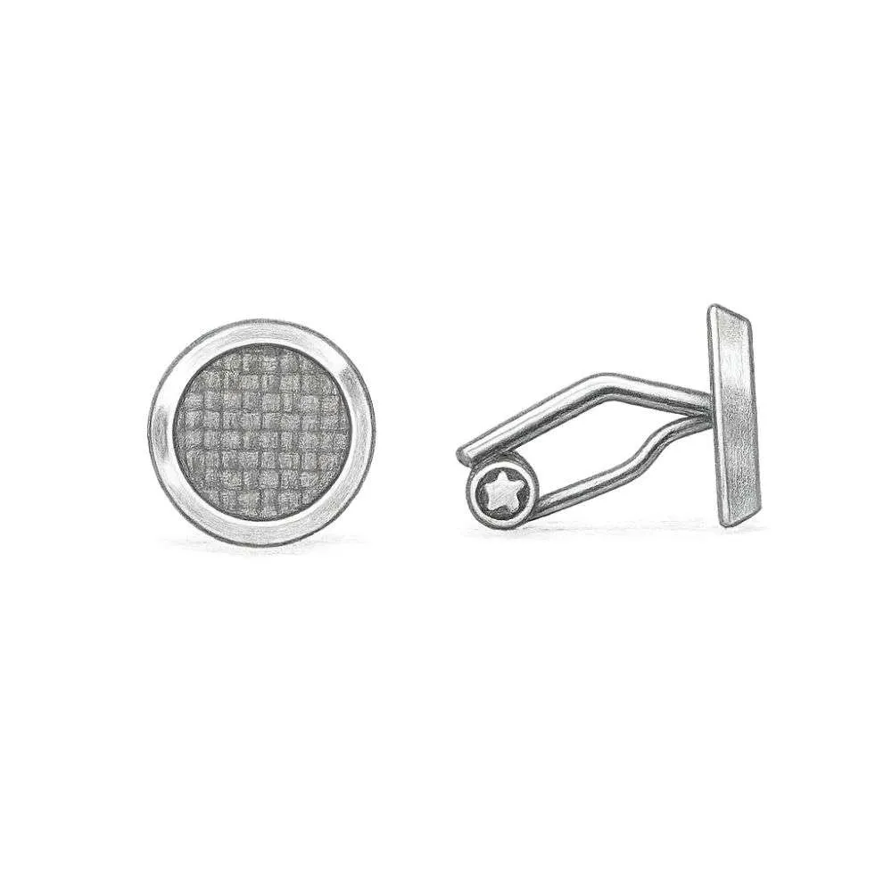 Montblanc Round in Stainless Steel with Carbon-Patterned Inlay Cufflinks