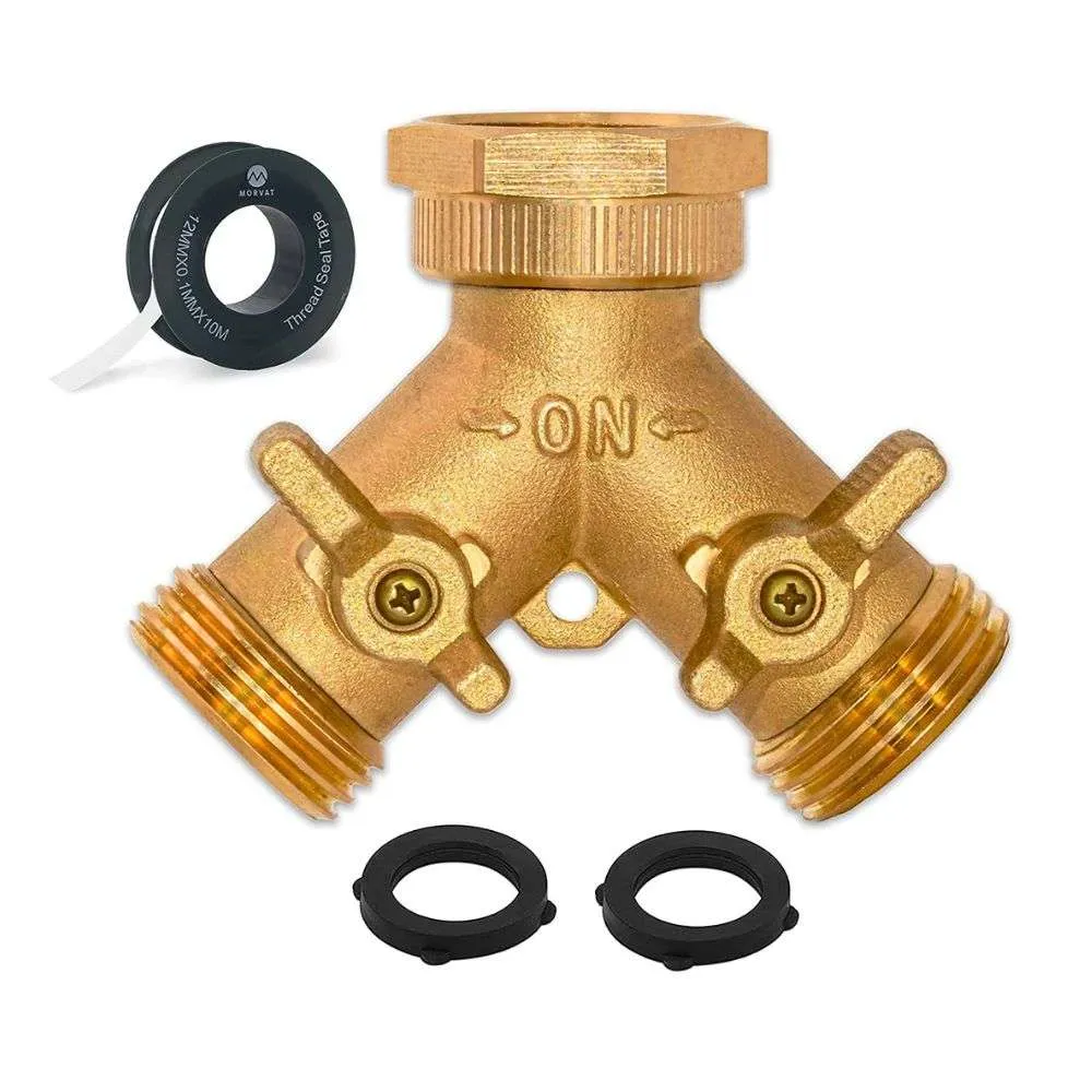 Morvat Hexagonal Brass 2 Way Garden Hose Y Splitter