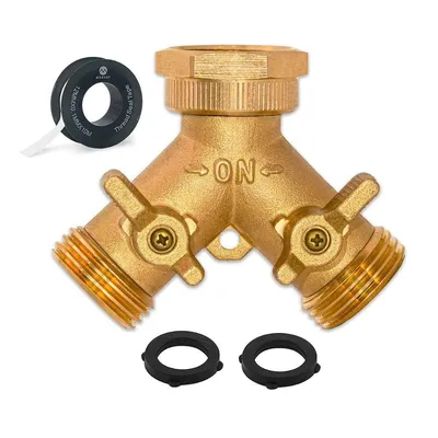 Morvat Hexagonal Brass 2 Way Garden Hose Y Splitter