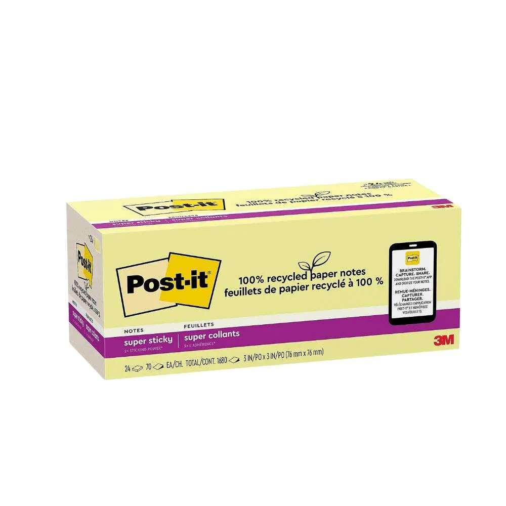 Post-it Super Sticky Recycled Notes (3" x 3", 1680 Sheets)