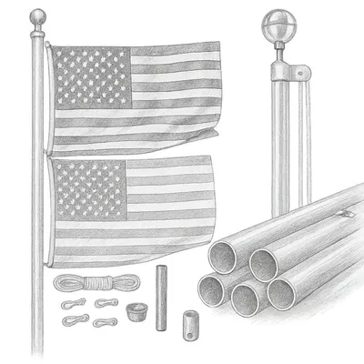 Rushmore Rose Aluminium Flag Pole with Embroidered American Flag (25')