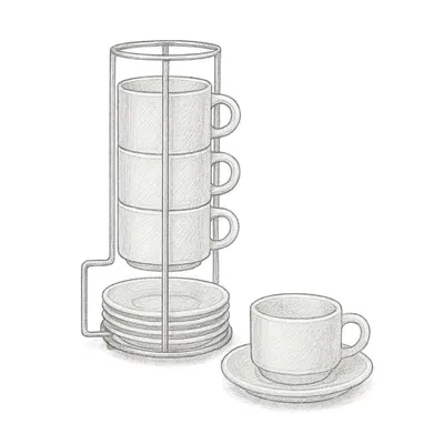 Sweese Stackable Coffee Cups with Saucers and Metal Stand (Set of 4)