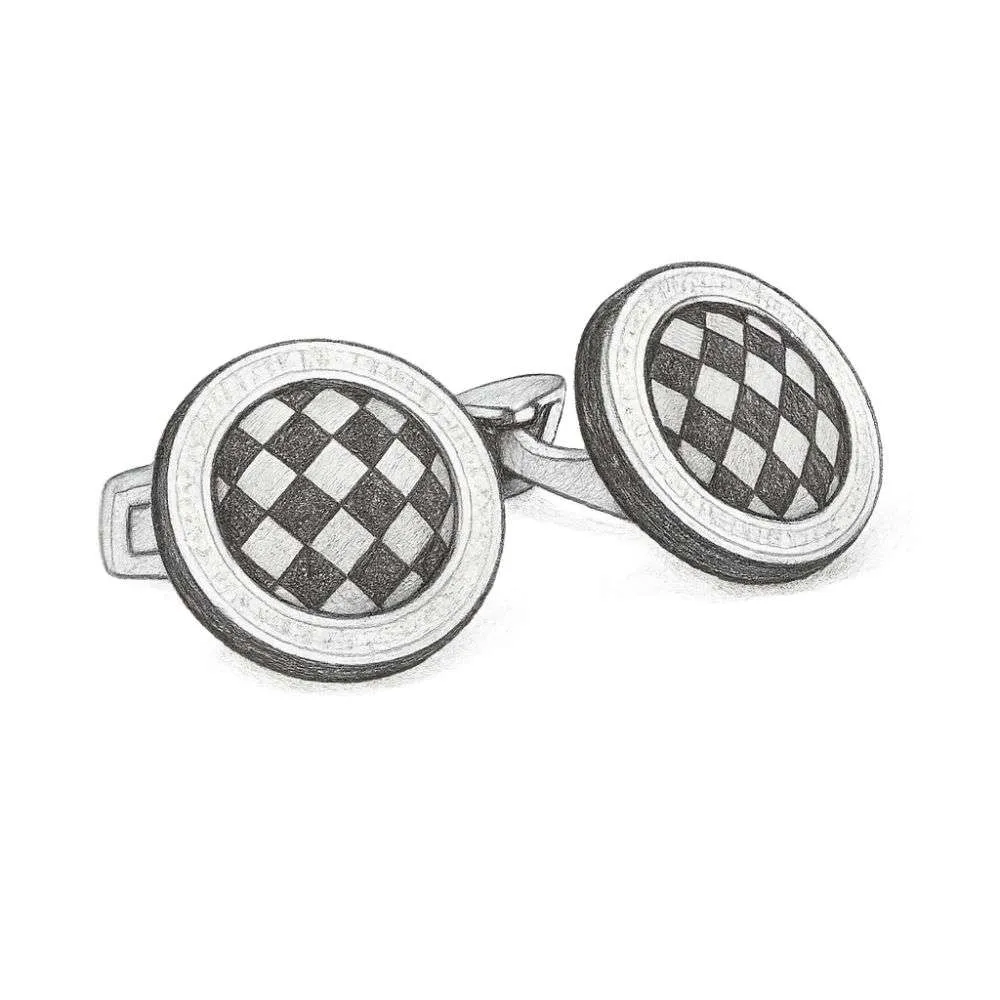 Tateossian Black Rhodium Silver Signature Round Cufflinks