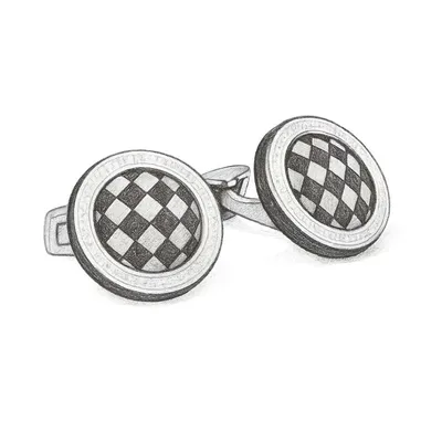 Tateossian Black Rhodium Silver Signature Round Cufflinks
