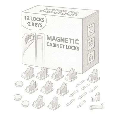 Vmaisi Adhesive Magnetic Cabinet Locks (12 Locks and 2 Keys)